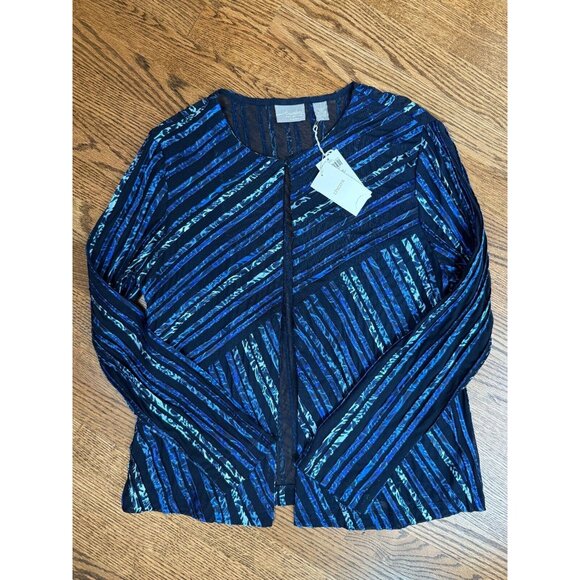 Chicos Travelers Womens Navy Ombre Auden Strip Jacket Size 1/Medium Sheer - Picture 5 of 11